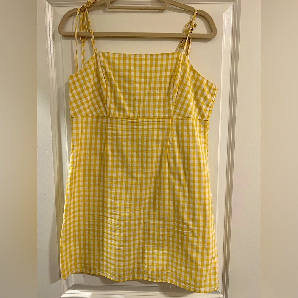 Checkered Yellow Linen Dress